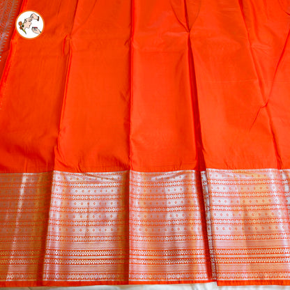 Orange Traditional 1000 butta Kanchipuram Silk Saree with Silver jari