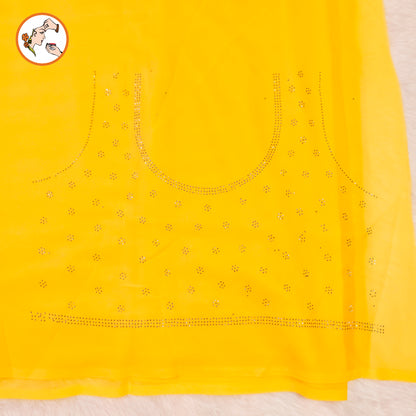 Yellow stonework Partywear Chiffon Saree