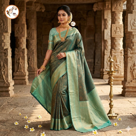 Dark Green with Mint Green Fancy Semi Silk Saree