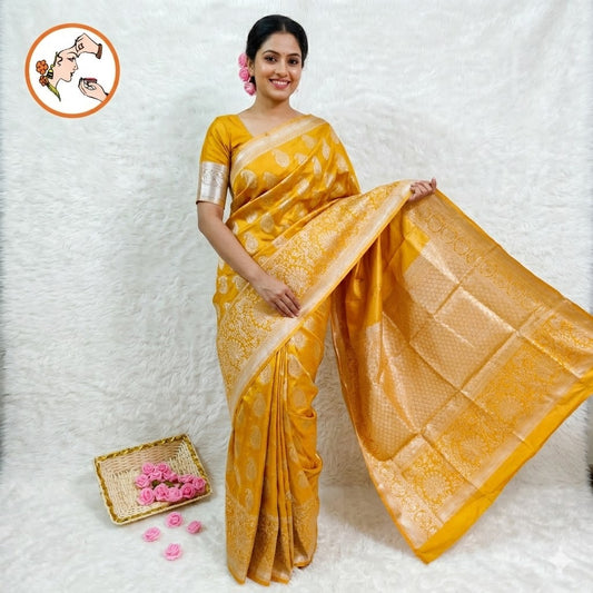 Golden colour Kanchipuram Tissue Silk Saree