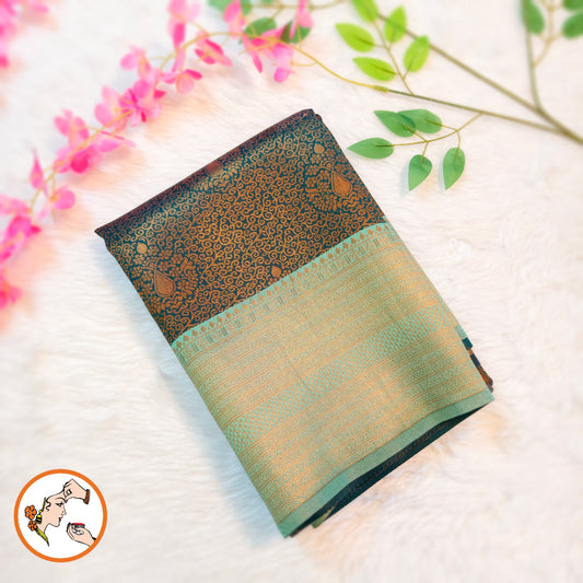 Dark Green with Mint Green Fancy Semi Silk Saree