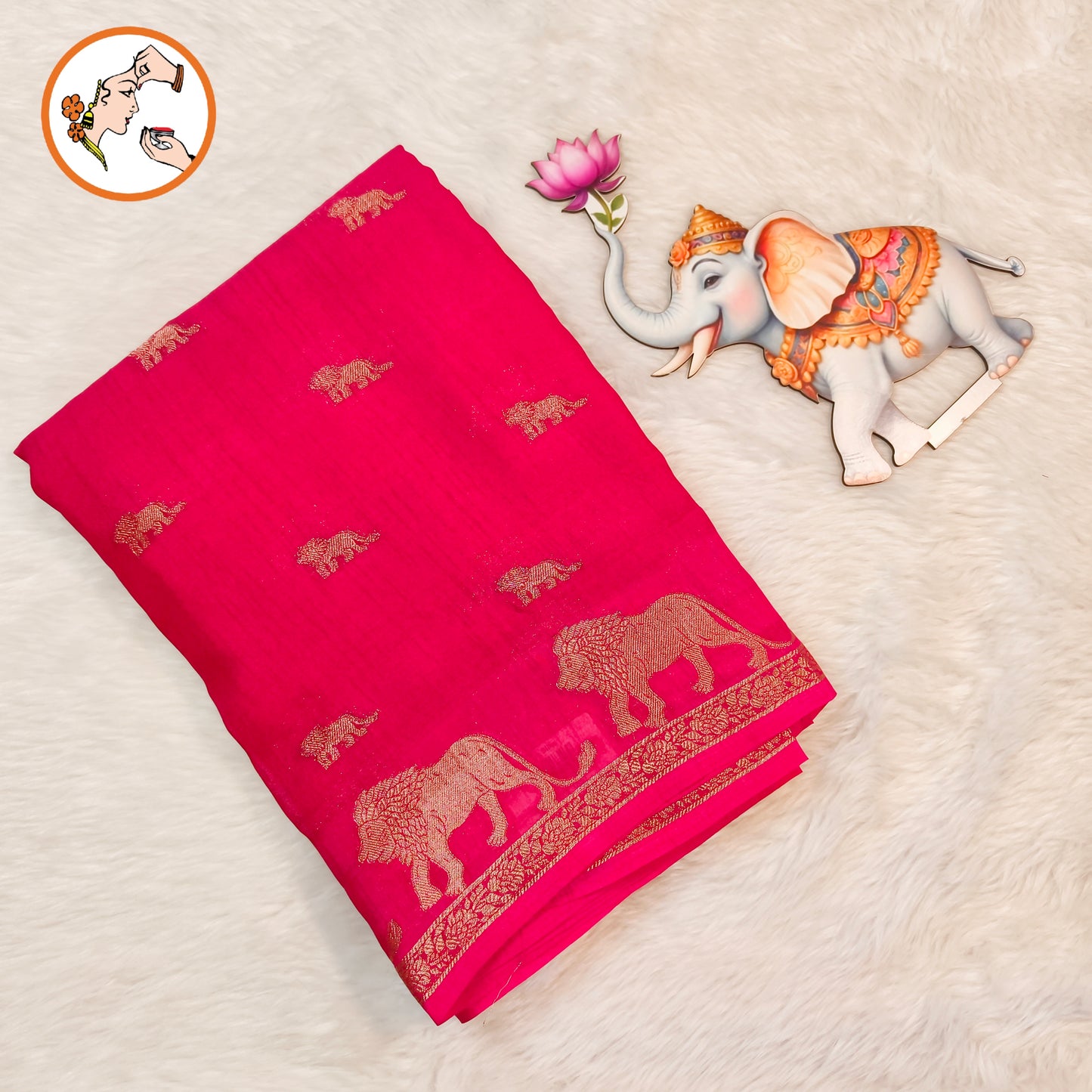 Rani Pink Lion butta Light weight Soft Fancy Georgette Silk Saree