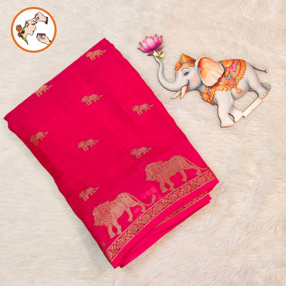 Rani Pink Lion butta Light weight Soft Fancy Georgette Silk Saree