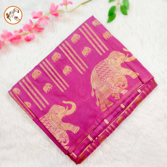 Onion Pink Viscose Soft Silk Saree with Elephant motifs & border