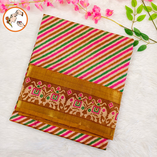 Mustard Yellow strpes Pochampally Silk Cotton Casual Saree