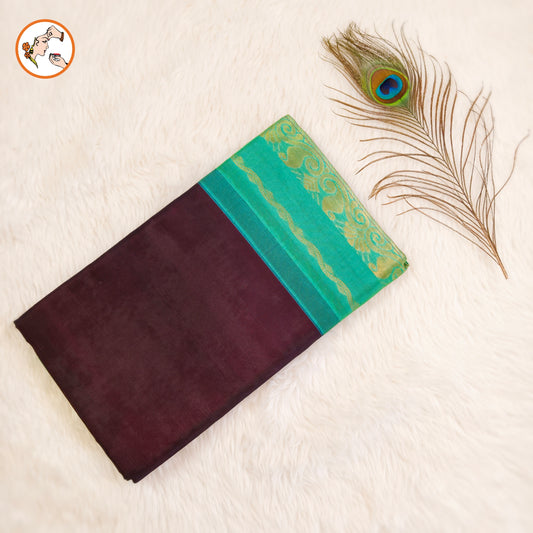 Coffee Brown with Turquiose Blue border Traditional Pure Silk Cotton Saree