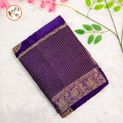 Purple  colour Golden Embriodery Premium Wrinkle Chiffon Georgette Designer Saree