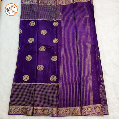 Purple  colour Golden Embriodery Premium Wrinkle Chiffon Georgette Designer Saree