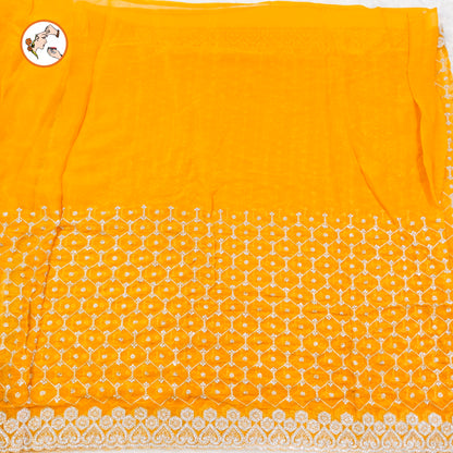 Golden Yellow Full Silver Stonework Cutwork border Bridal Partywear Organza Saree