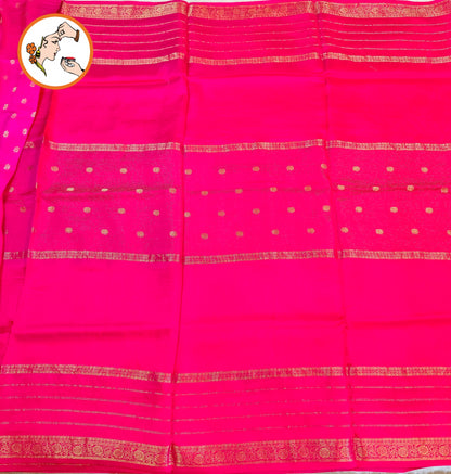 Rani Pink/Fushsia Pink Blue Traditional Vairoosi Soft Viscose Fancy Silk Saree with Gold zari stripes