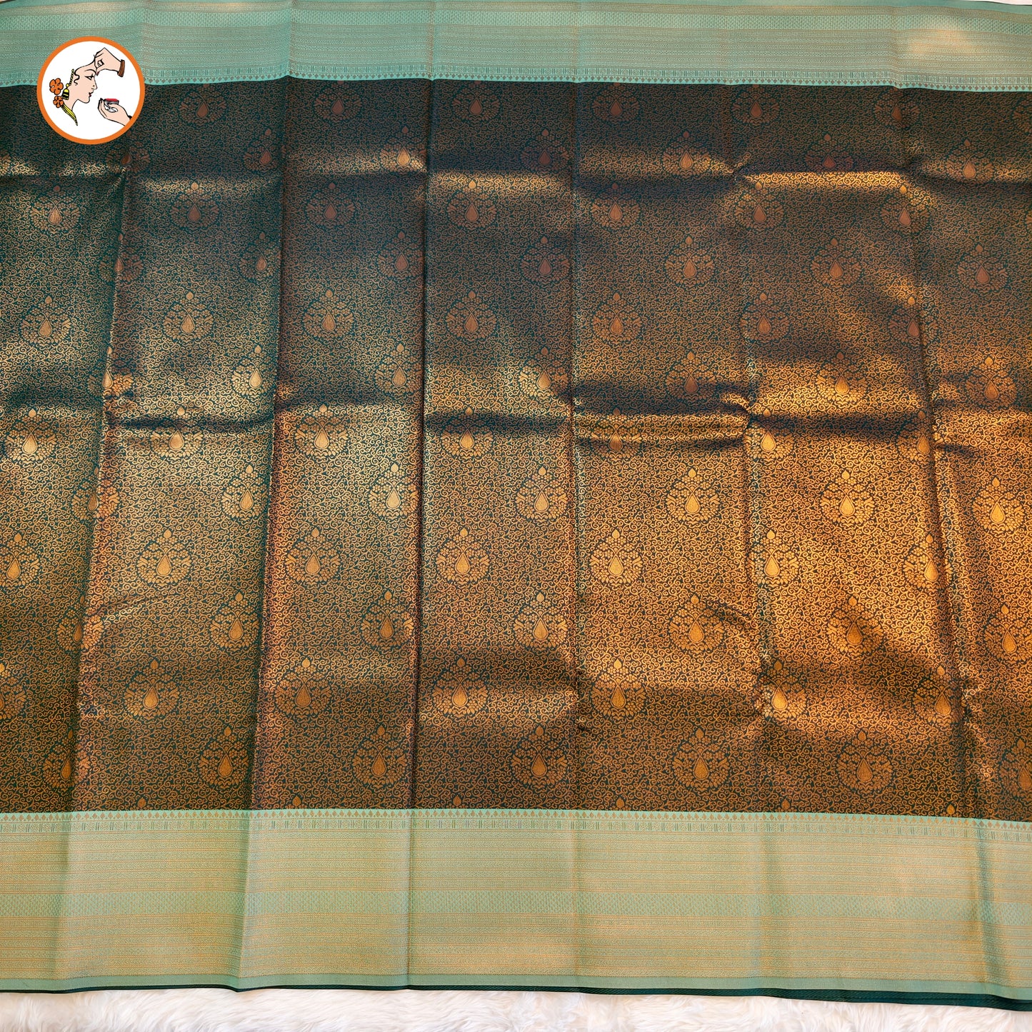 Dark Green with Mint Green Fancy Semi Silk Saree