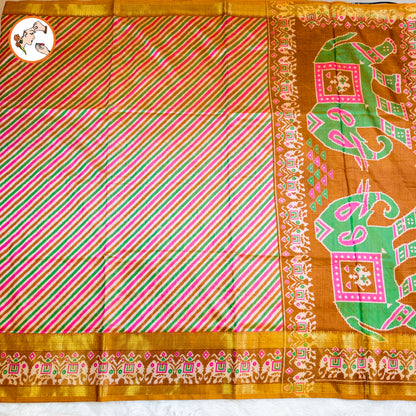 Mustard Yellow strpes Pochampally Silk Cotton Casual Saree