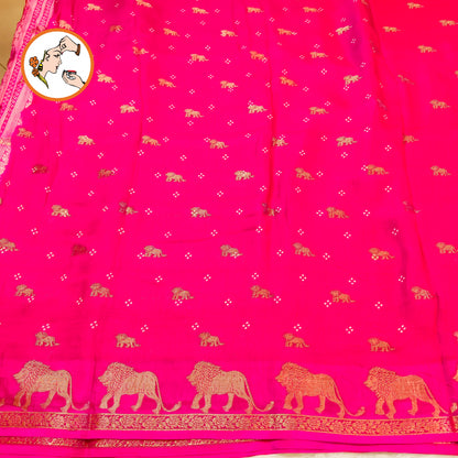 Rani Pink Lion butta Light weight Soft Fancy Georgette Silk Saree