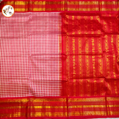 Red Classic Podi Kattam(checkered pattern) Pure handloom Silk Cotton Saree