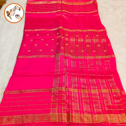 Rani Pink/Fushsia Pink Blue Traditional Vairoosi Soft Viscose Fancy Silk Saree with Gold zari stripes