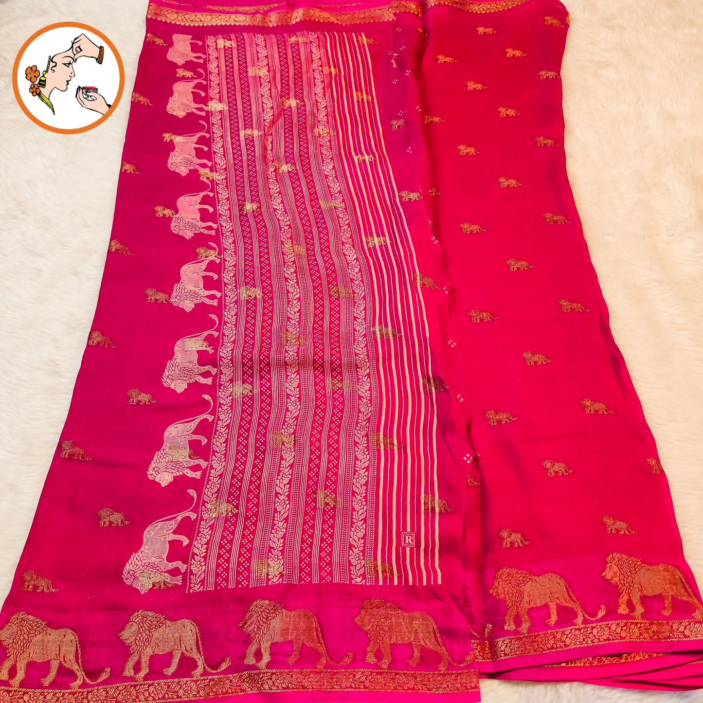 Rani Pink Lion butta Light weight Soft Fancy Georgette Silk Saree