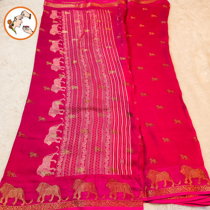 Rani Pink Lion butta Light weight Soft Fancy Georgette Silk Saree