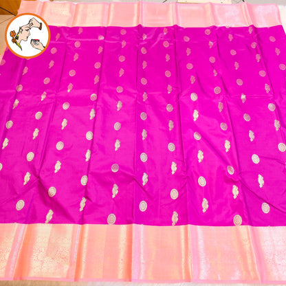 Purple with Baby Pink border Mayil chakram butta Kanchipuram Mix Silk Saree