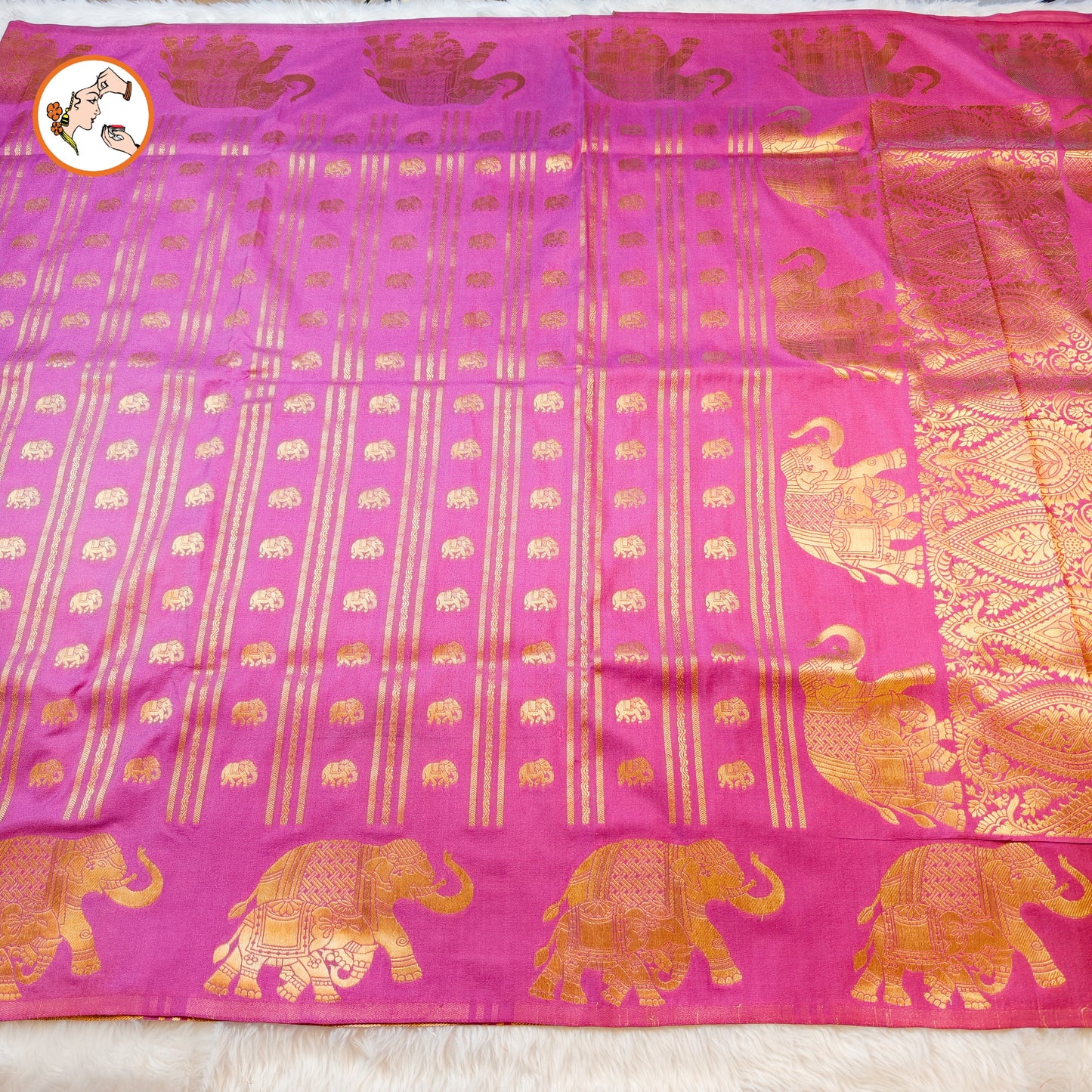 Onion Pink Viscose Soft Silk Saree with Elephant motifs & border