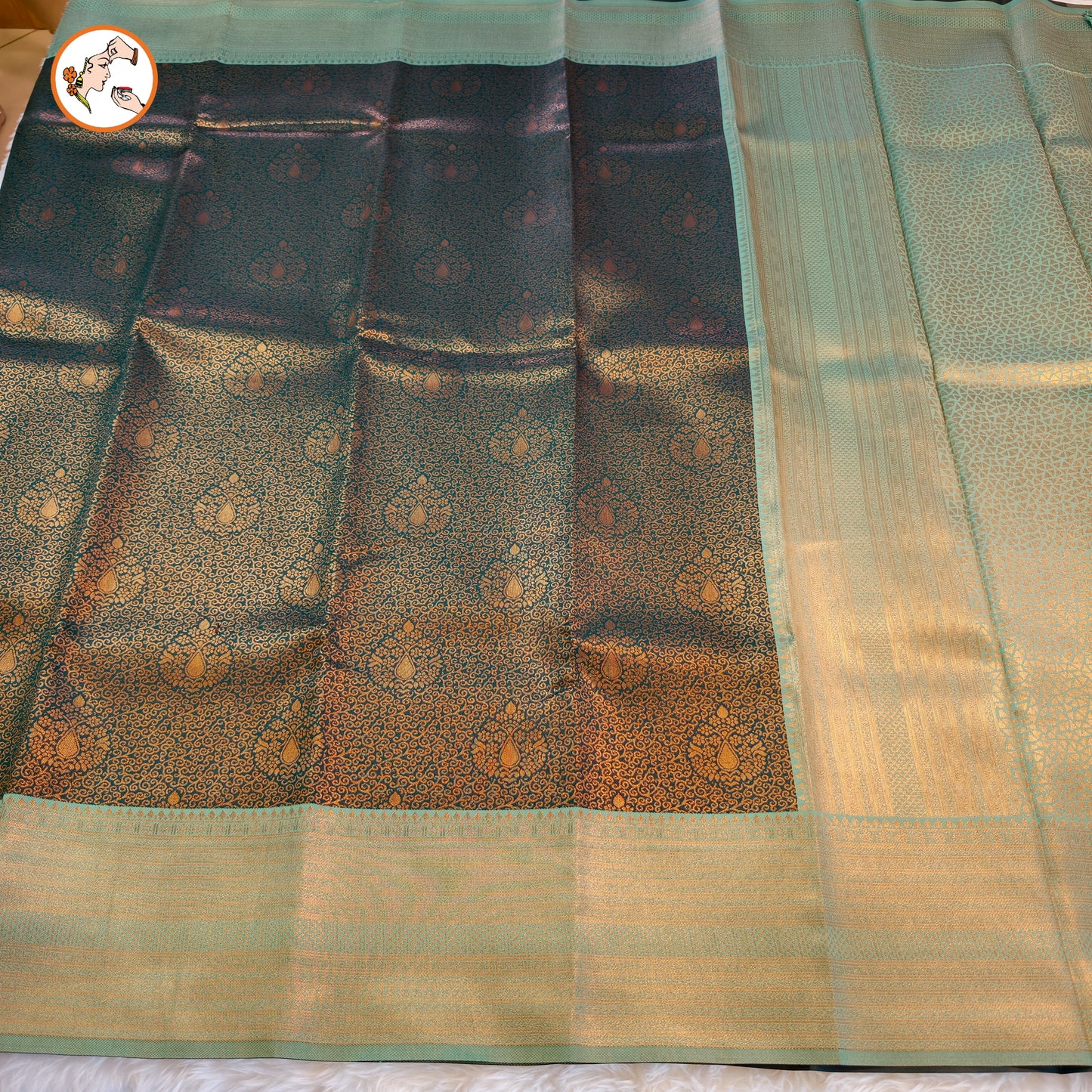 Dark Green with Mint Green Fancy Semi Silk Saree