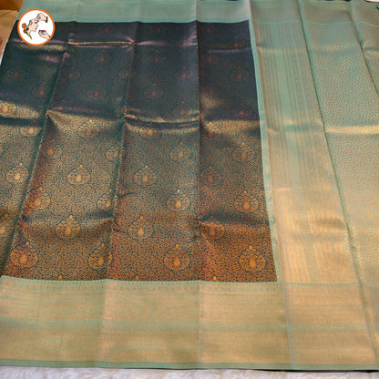Dark Green with Mint Green Fancy Semi Silk Saree