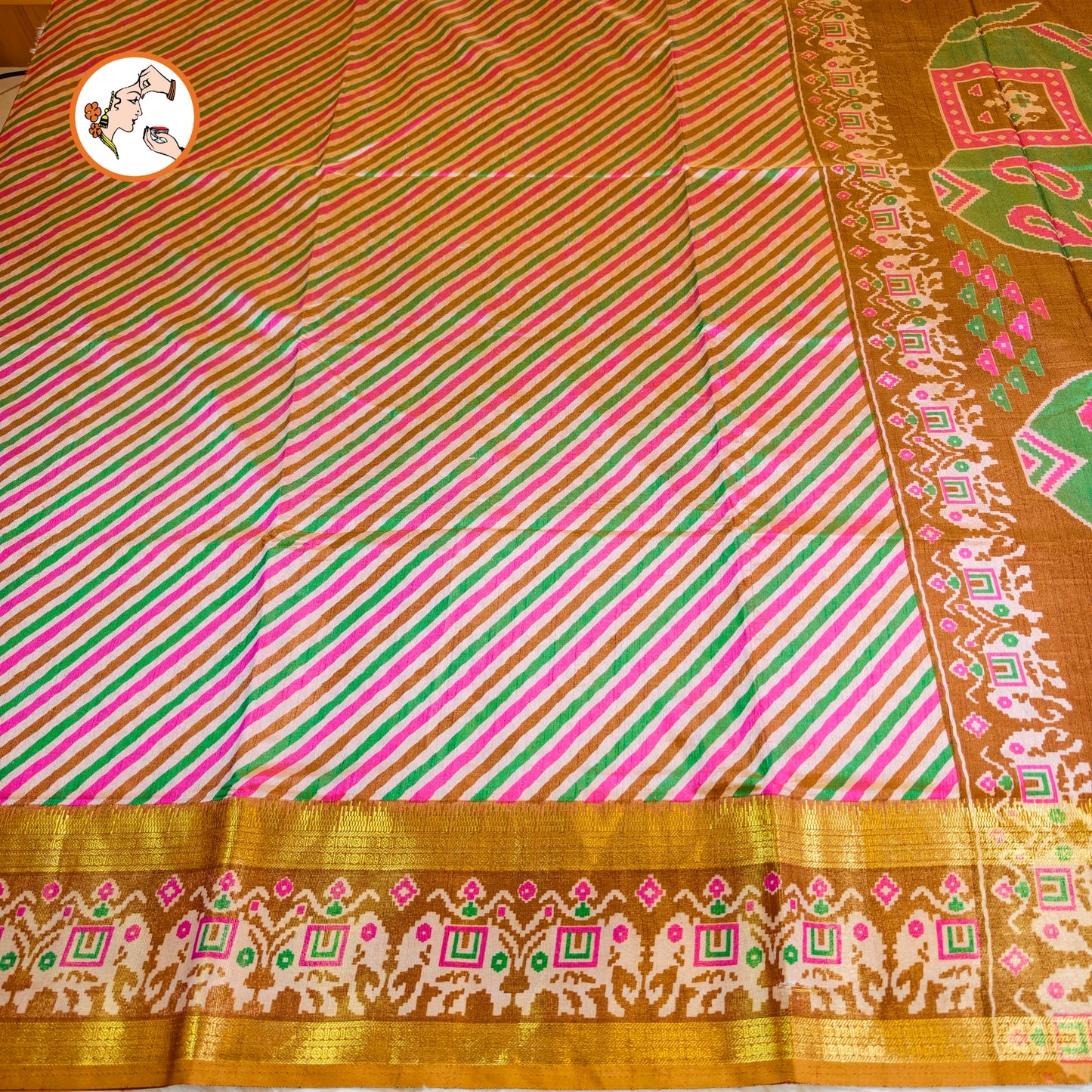 Mustard Yellow strpes Pochampally Silk Cotton Casual Saree