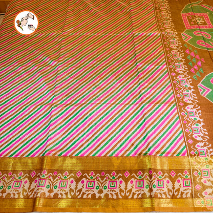 Mustard Yellow strpes Pochampally Silk Cotton Casual Saree