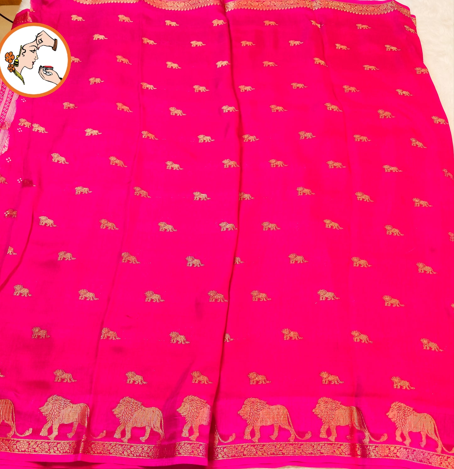Rani Pink Lion butta Light weight Soft Fancy Georgette Silk Saree