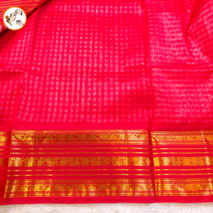 Red Classic Podi Kattam(checkered pattern) Pure handloom Silk Cotton Saree