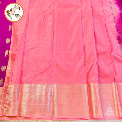 Purple with Baby Pink border Mayil chakram butta Kanchipuram Mix Silk Saree