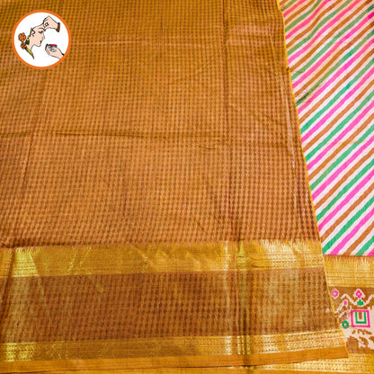 Mustard Yellow strpes Pochampally Silk Cotton Casual Saree