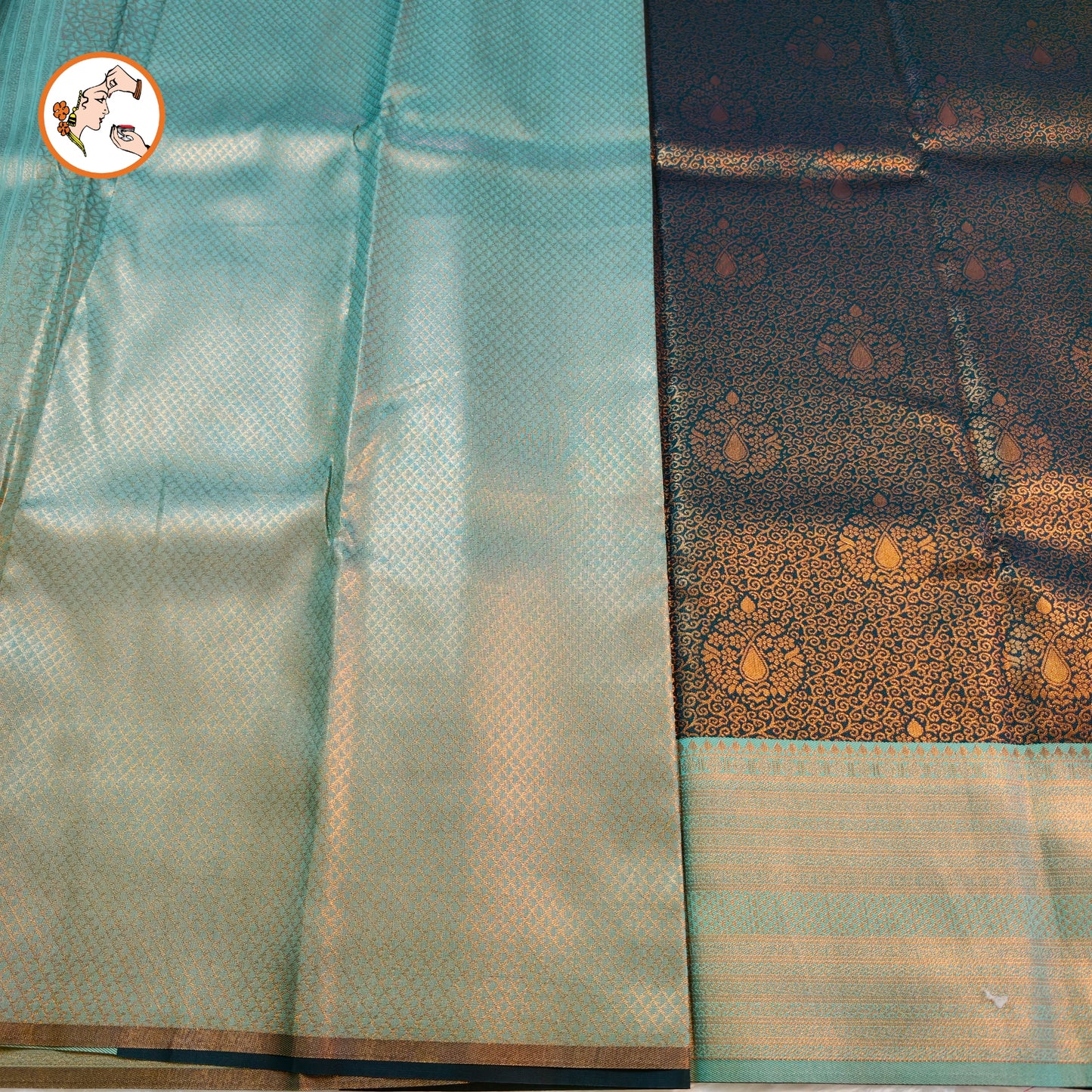 Dark Green with Mint Green Fancy Semi Silk Saree
