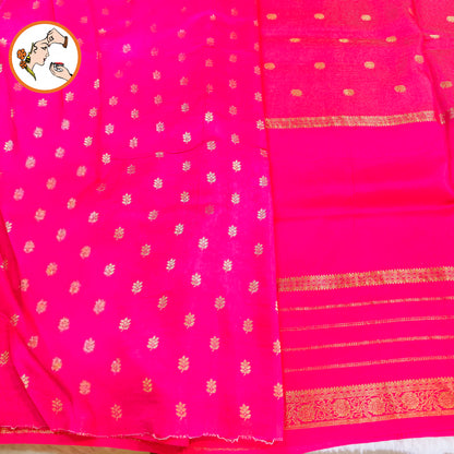 Rani Pink/Fushsia Pink Blue Traditional Vairoosi Soft Viscose Fancy Silk Saree with Gold zari stripes