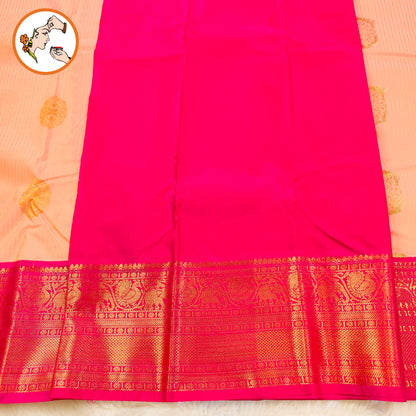 Peachy Pink with Dark Pink border vertical stripes Kanchipuram Semi Silk Saree