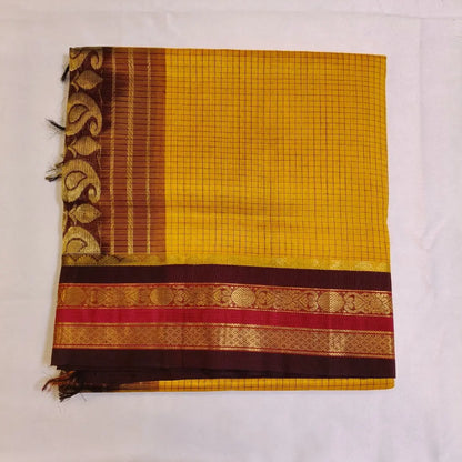Yellow traditional Podi Kattam silk cotton saree Vivahasilks
