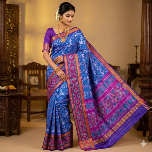 Blue Pochampally Silk Cotton Casual Saree