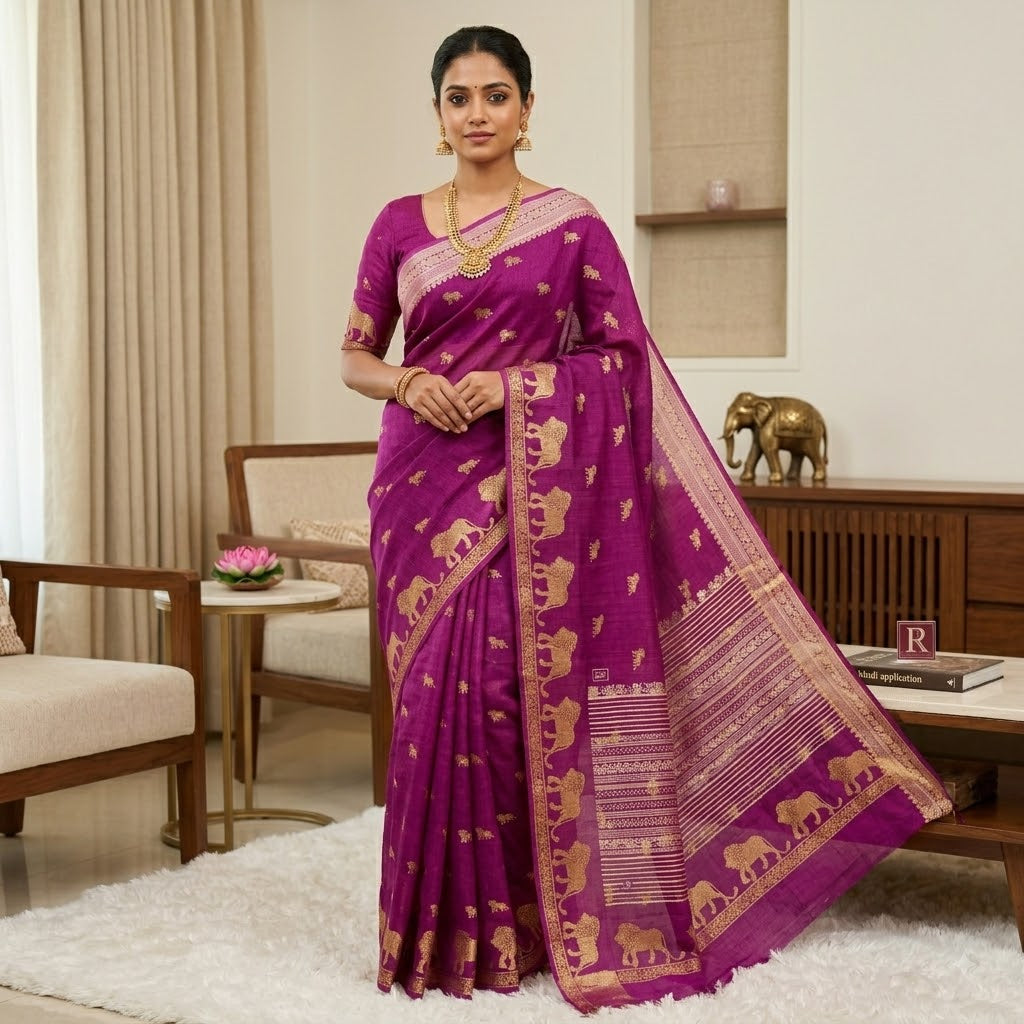 Purple Lion butta Light weight Soft Fancy Georgette Silk Saree