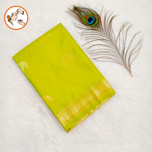 Light Green colour small border Soft Silk Saree with contrast blouse