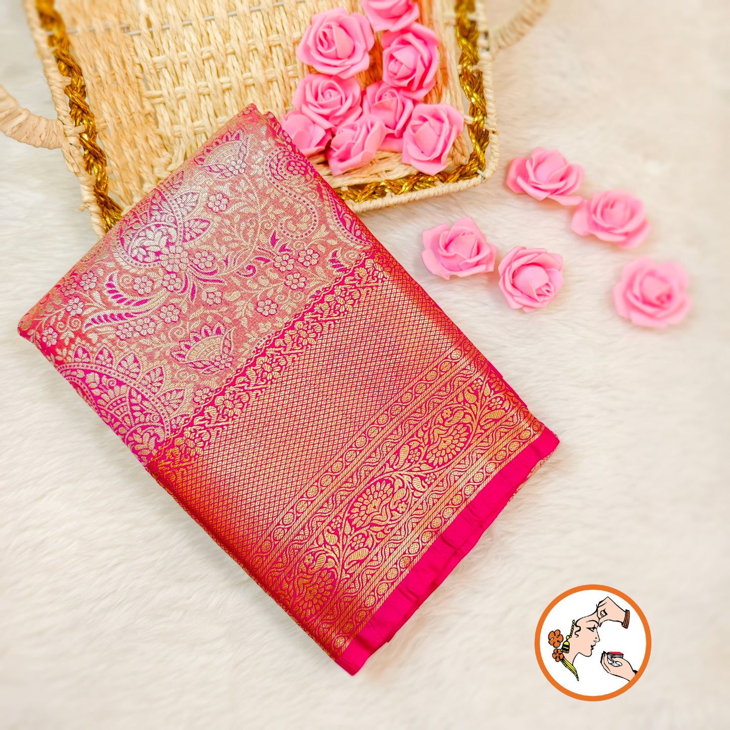 Dark Pink Kanchipuram Tissue Silk Saree