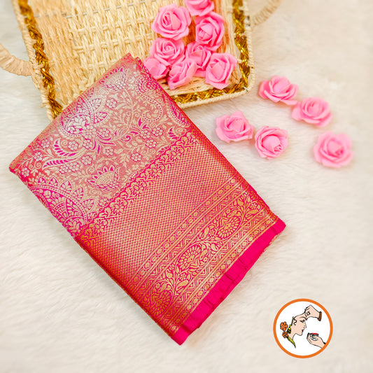 Dark Pink Kanchipuram Tissue Silk Saree