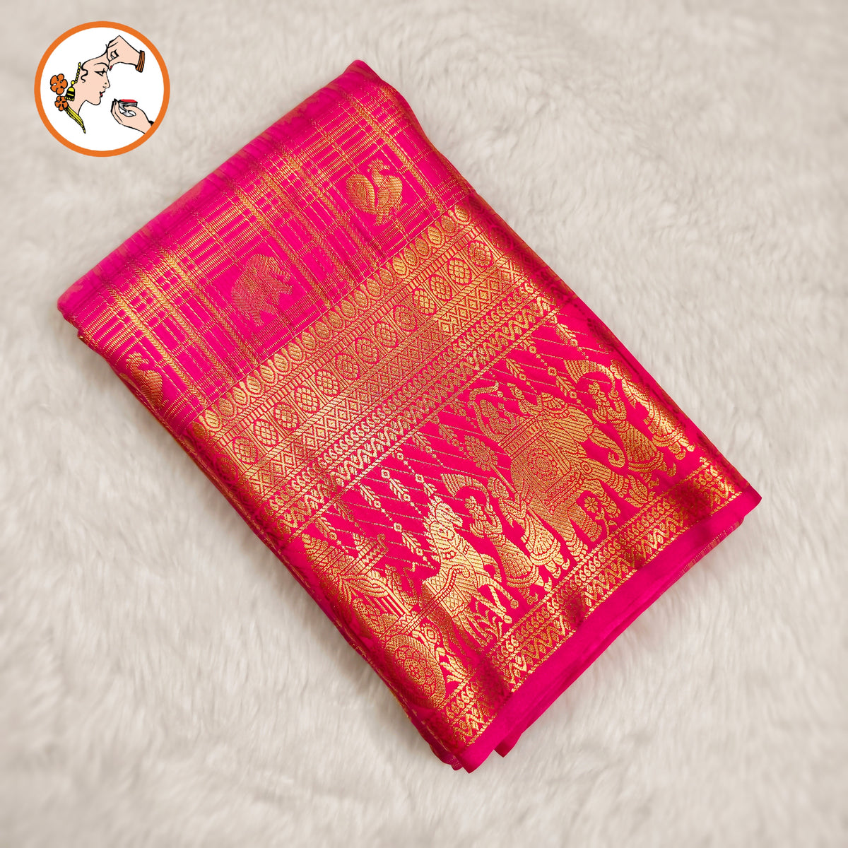 Dark Pink Peacock & Elephant motif with Rich Pallakku border Traditional Bridal Kanchipuram MIx Silk Saree