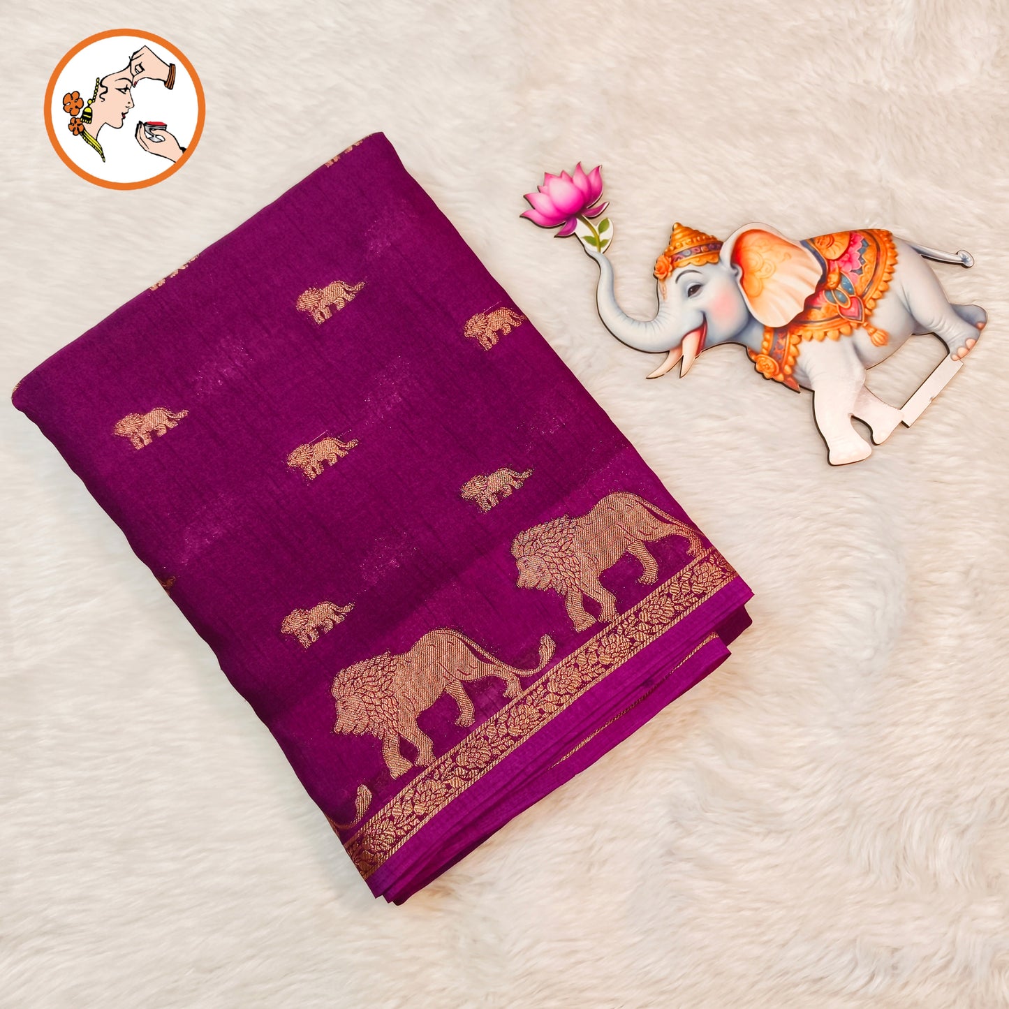 Purple Lion butta Light weight Soft Fancy Georgette Silk Saree