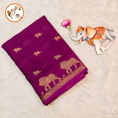 Purple Lion butta Light weight Soft Fancy Georgette Silk Saree