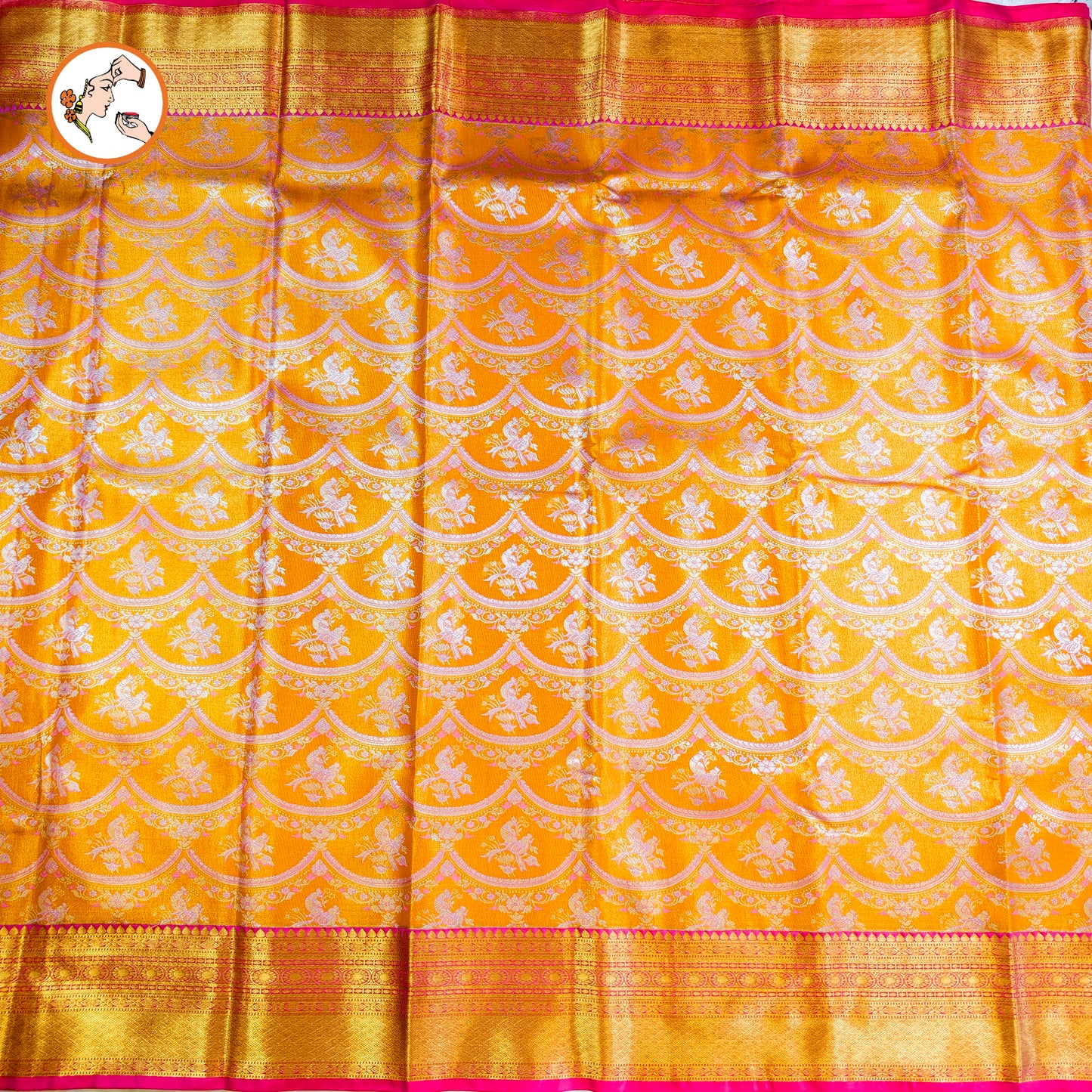 Mango Yellow with Pink border Kanchipuram Tissue Silk Saree