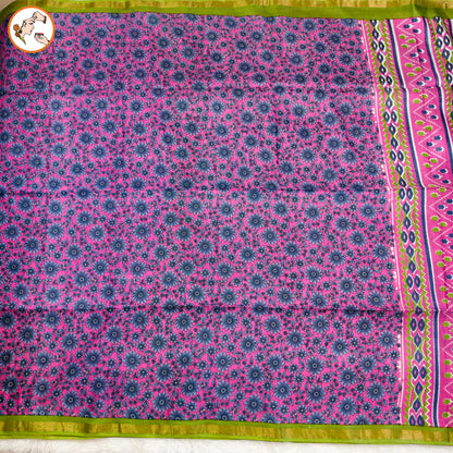 Pink with Green Floral Bhagal puri cotton Casual Saree
