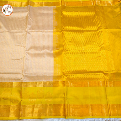 Beige Grey Polka Dots Green border Pure Handloom Silk Cotton Saree