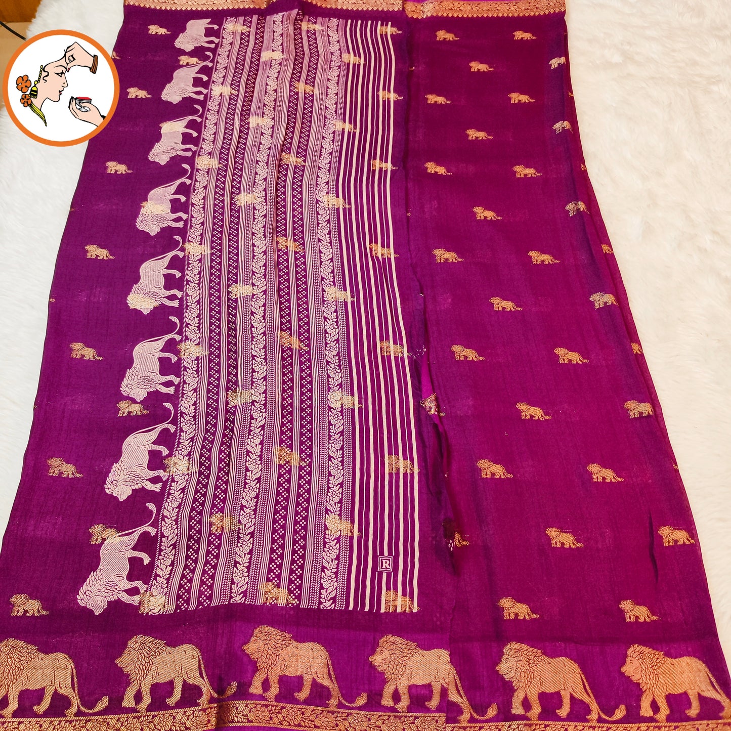 Purple Lion butta Light weight Soft Fancy Georgette Silk Saree