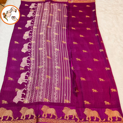 Purple Lion butta Light weight Soft Fancy Georgette Silk Saree