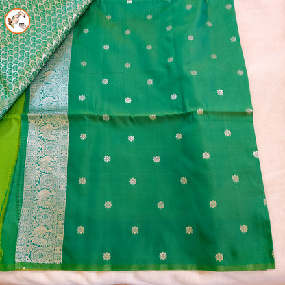 Parrot Green Soft Silk Saree with Vertical Stripes & Peacock motifs