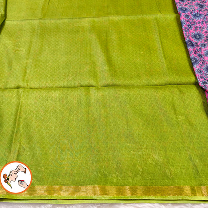 Pink with Green Floral Bhagal puri cotton Casual Saree